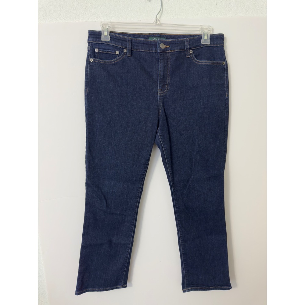 Lauren Ralph Lauren Straight Curvy Dark Wash Jeans 14P Indigo Minimalist Office